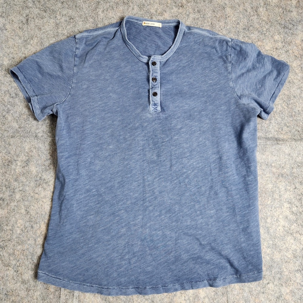 Marine Layer Shirt Men L Blue Heather Henley Short Sleeve Pullover Preppy Casual